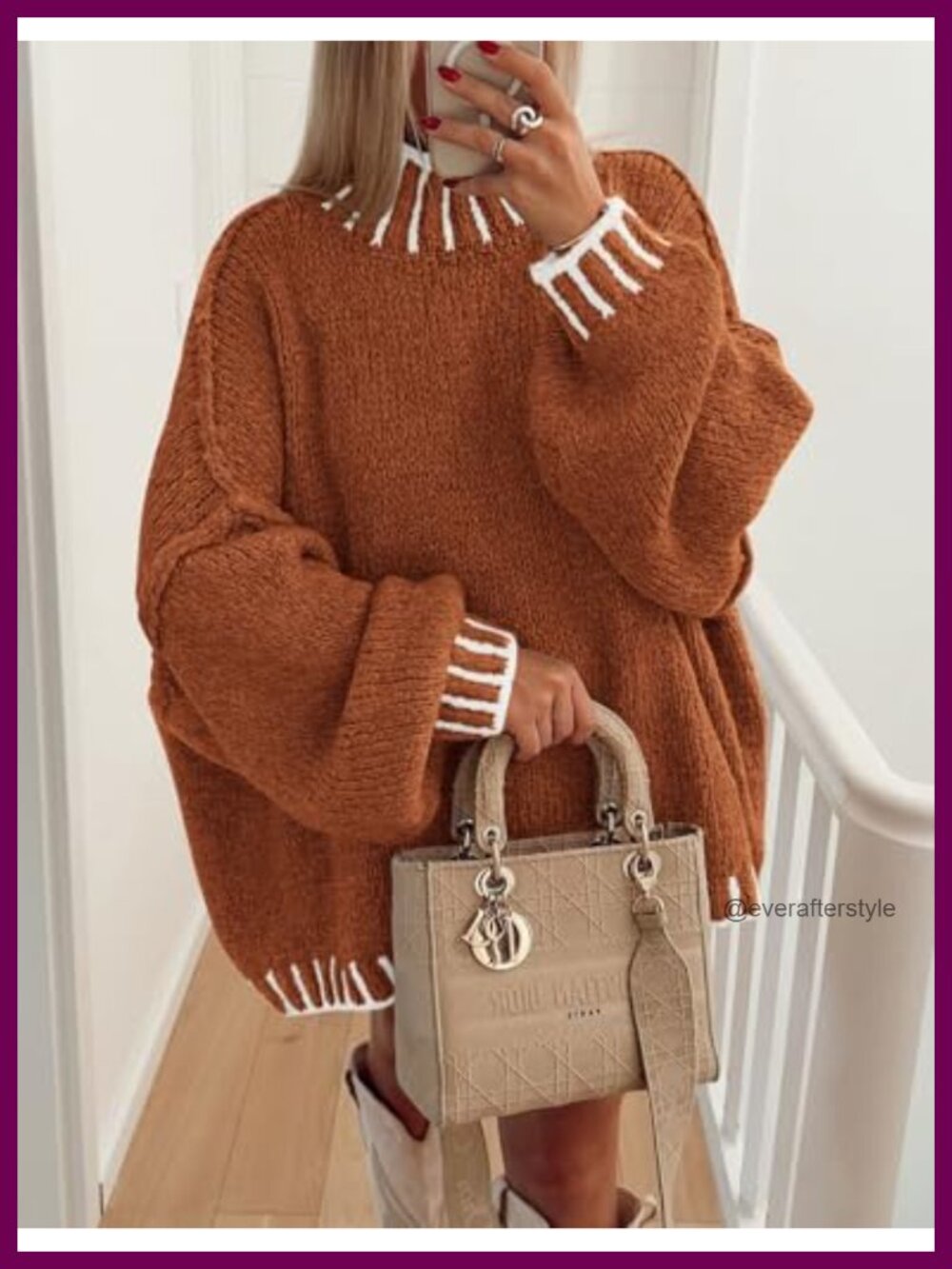 Women's Mock Neck Oversized Chunky Knit Pullover Sweater Long Sleeve Tunic - Picture 5 of 6